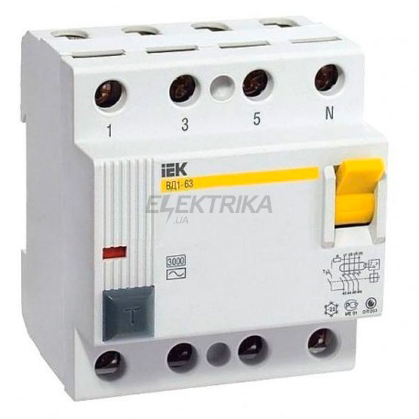Вимикач диференціального струму (ПЗВ) IEK, ВД1-63 4Р 50А 30мА