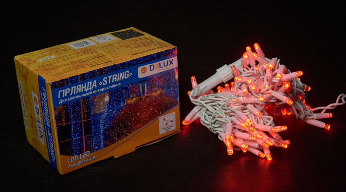 Гірлянда зовнішня DELUX STRING 100LED 10m (2*5m) червоний/білий IP44 EN (90016600)