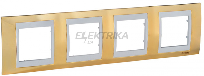 Рамка 4 посту Schneider Electric Unica золото/слонова кістка (MGU66.008.504)