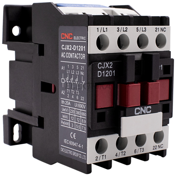 Електромагнітний контактор CNC CJX2-1201 5,5кВт 1NC 220В 12А (Б00029050)