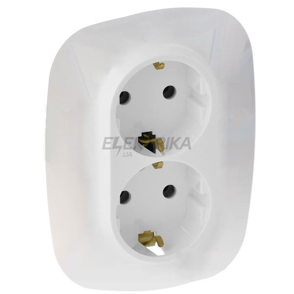 Розетка подвійна із захисними шторками, 2К+З 16А 250В, білий, Valena ALLURE